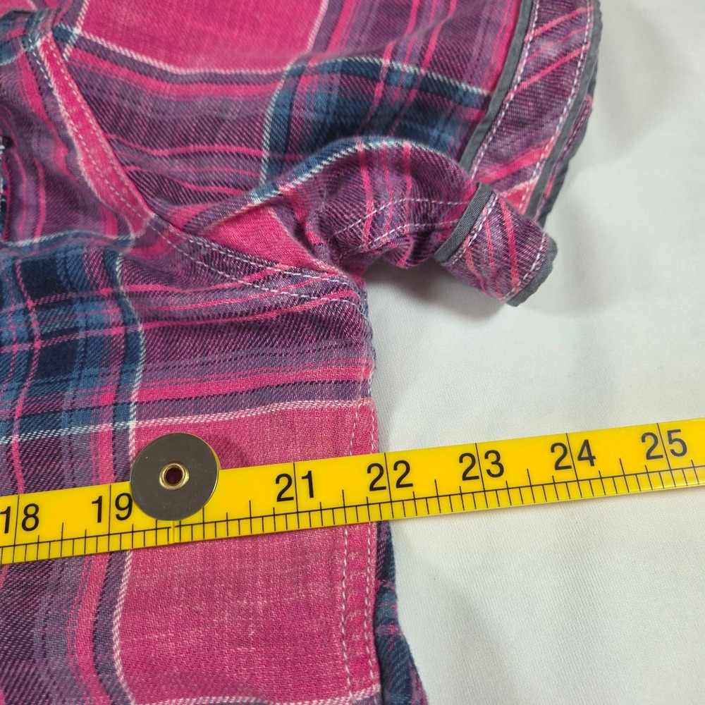 BKE Vintage Mens XL Pink Plaid Western Pearl Snap Short Sleeve Shirt - Picture 12 of 13